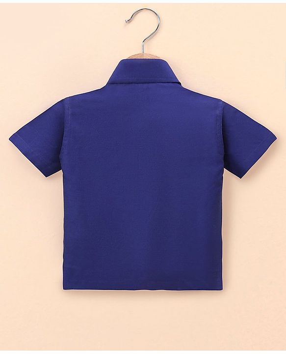 Babyhug Half Sleeves Shirt & Mundu Set Solid Colour- Royal Blue