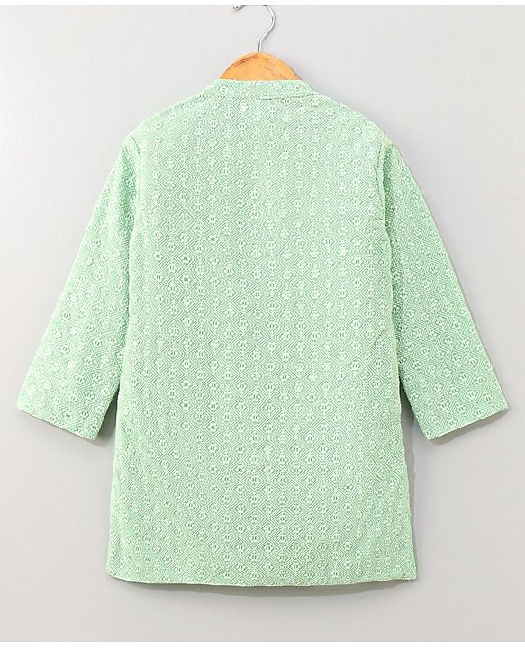 Babyhug Full Sleeves Kurta And Dhoti Thread Embroidery - Green & White