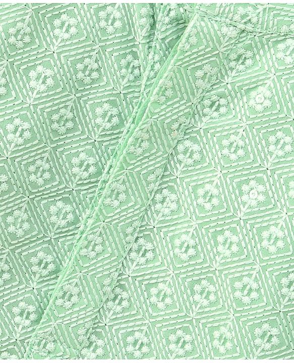 Babyhug Full Sleeves Kurta And Dhoti Thread Embroidery - Green & White