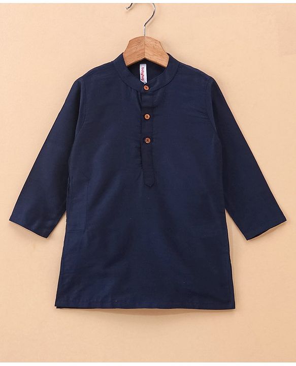 Babyhug 100% Cotton Full Sleeves Solid Kurta and Pyjama Set with Printed Modi Jacket - Navy & White
