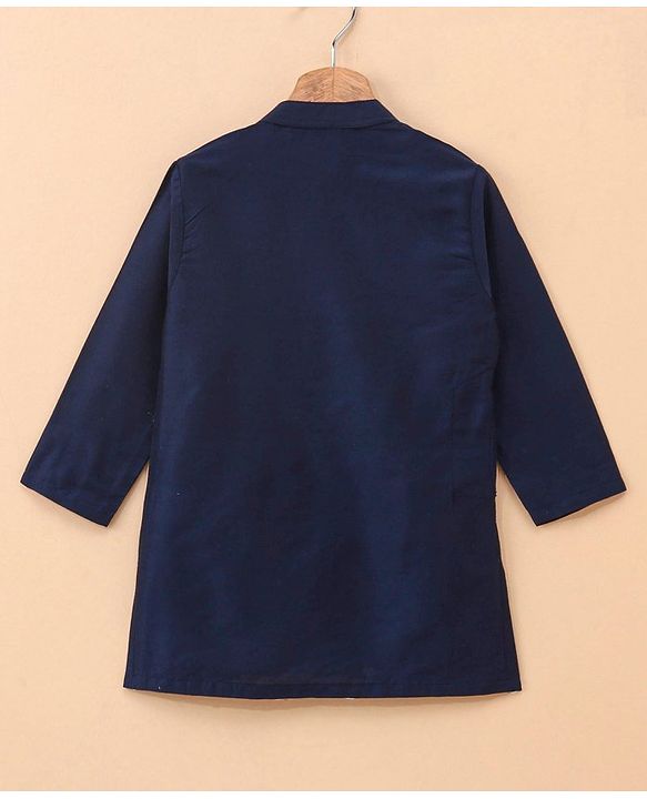 Babyhug 100% Cotton Full Sleeves Solid Kurta and Pyjama Set with Printed Modi Jacket - Navy & White