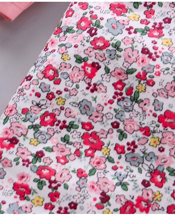 Babyhug Full Sleeves T-shirt and Dungaree Set Floral Print - Pink Off White