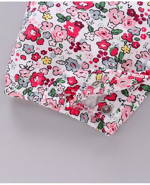 Babyhug Full Sleeves T-shirt and Dungaree Set Floral Print - Pink Off White