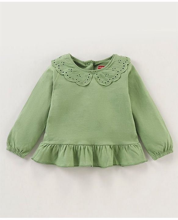 Babyhug Cotton Knit Full Sleeves Solid Tee & Pant Floral Print - Green Peach