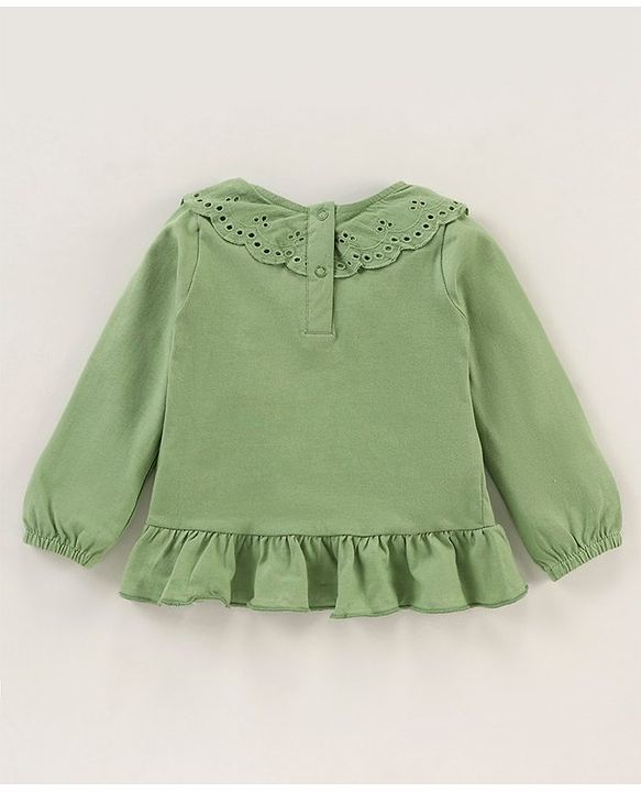 Babyhug Cotton Knit Full Sleeves Solid Tee & Pant Floral Print - Green Peach