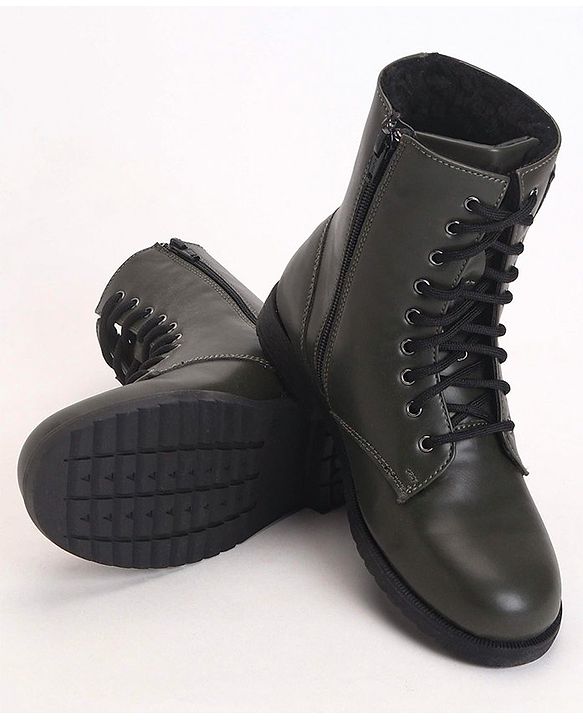 Pine Kids Winter Boots With Zipper & Lace Closure - Green