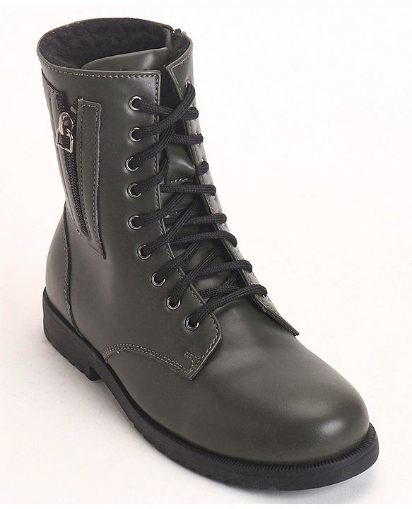 Pine Kids Winter Boots With Zipper & Lace Closure - Green