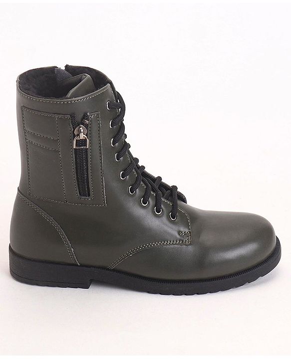 Pine Kids Winter Boots With Zipper & Lace Closure - Green