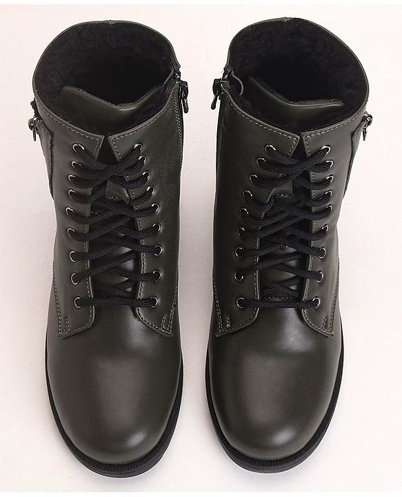 Pine Kids Winter Boots With Zipper & Lace Closure - Green