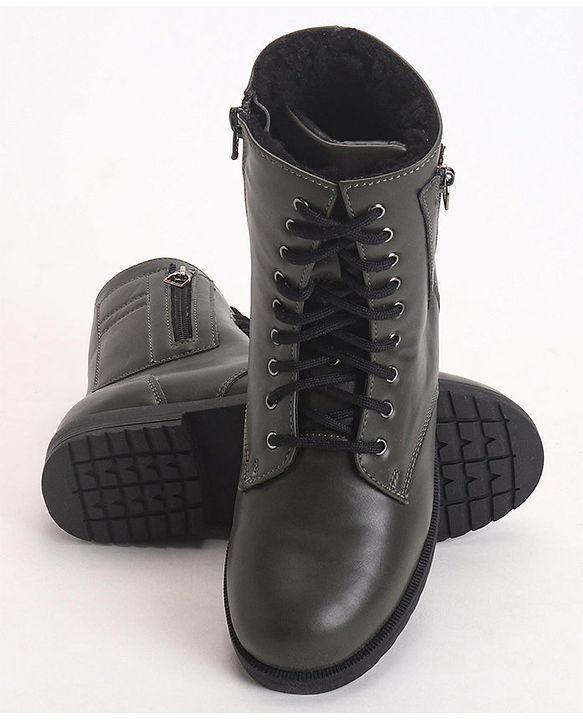 Pine Kids Winter Boots With Zipper & Lace Closure - Green