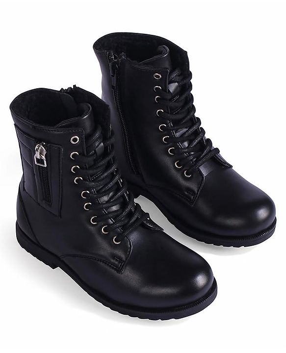 Pine Kids Winter Boots With Zipper & Lace Closure - Black
