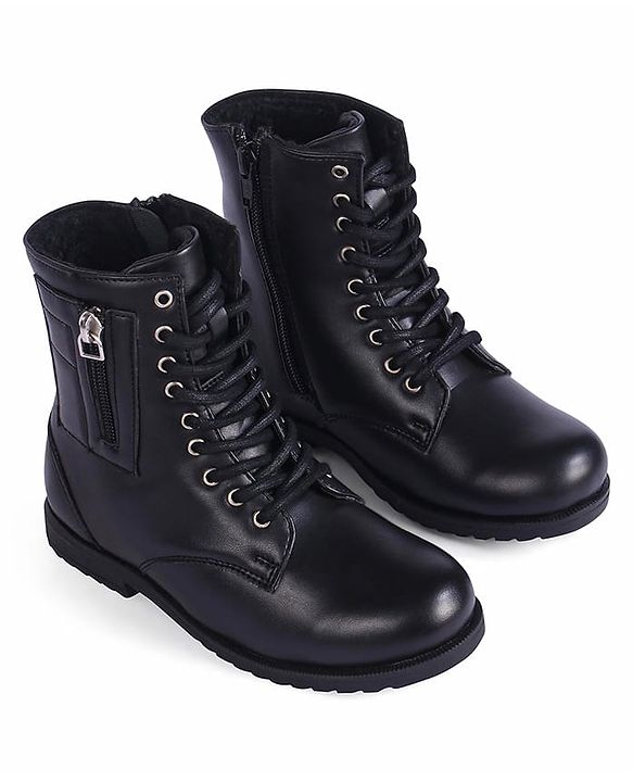 Pine Kids Winter Boots With Zipper & Lace Closure - Black