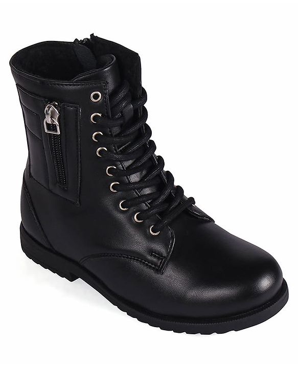 Pine Kids Winter Boots With Zipper & Lace Closure - Black
