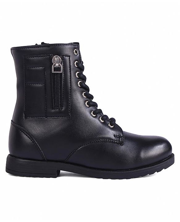 Pine Kids Winter Boots With Zipper & Lace Closure - Black
