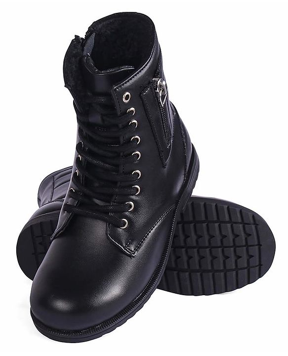 Pine Kids Winter Boots With Zipper & Lace Closure - Black