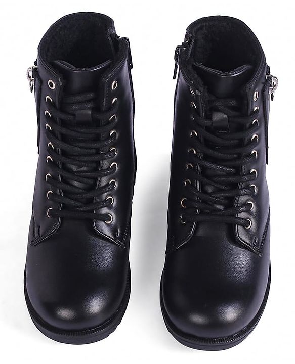 Pine Kids Winter Boots With Zipper & Lace Closure - Black