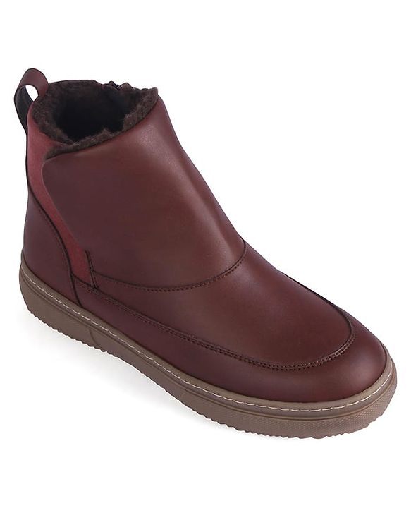 Pine Kids Slip On Winter Boots With Zipper Closure - Brown