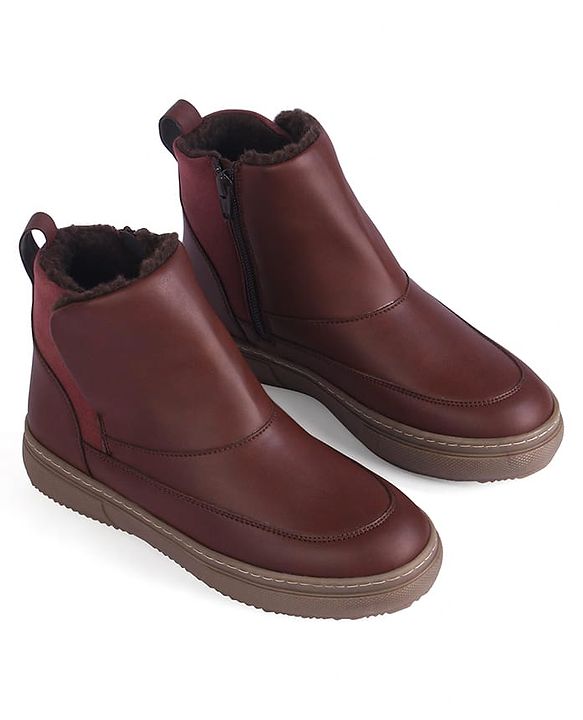 Pine Kids Slip On Winter Boots With Zipper Closure - Brown