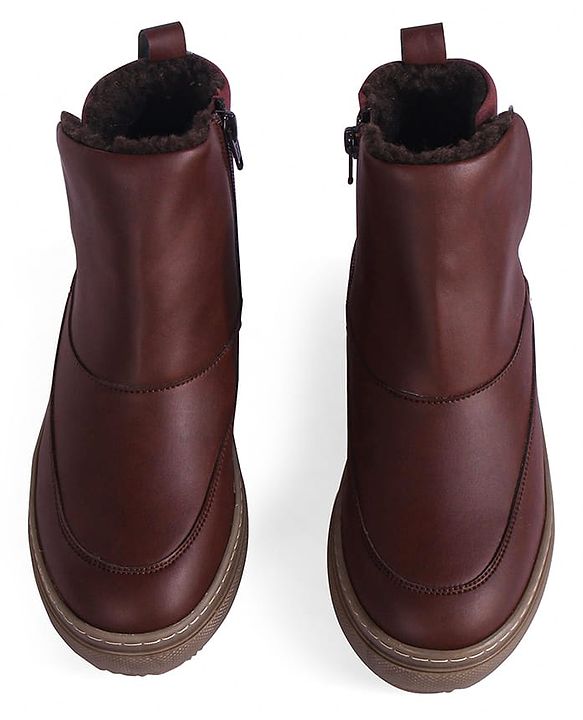 Pine Kids Slip On Winter Boots With Zipper Closure - Brown