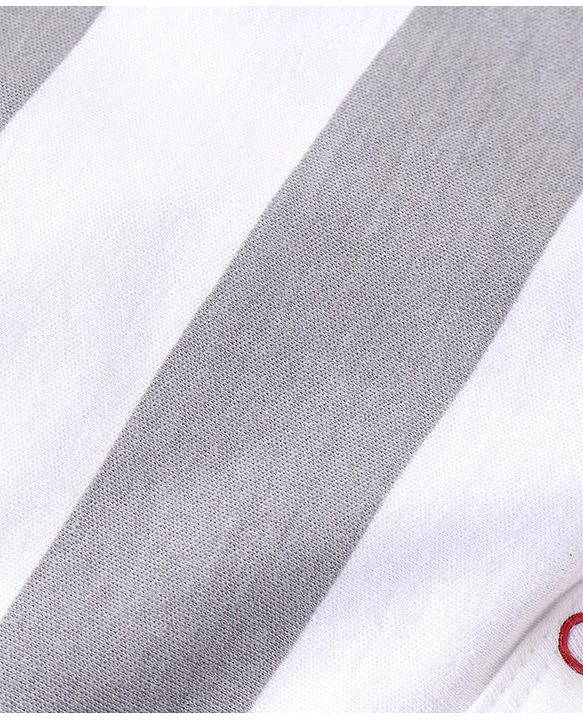 Babyhug Full Sleeves Cotton Striped and Text Print Sleep Suit - White