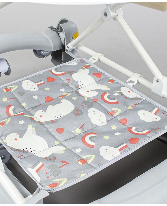 Babyhug Unicorn Foldable Baby Walker Cum Rocker With Parent Push Handle & Sun Shade - Grey