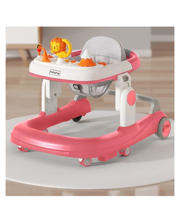 Babyhug Zest Musical Baby Walker With Adjustable Height Toy Bar & Anti Fall Protection- Pink & White| Rear Wheels with Speed Control| Removable Toy Tray| Adjustable Cushion Seat| BIS Certified