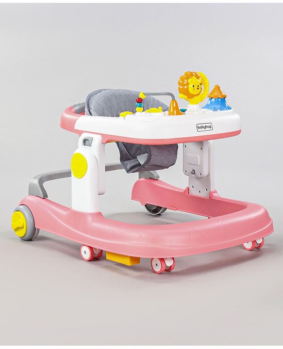 Babyhug Zest Musical Baby Walker With Adjustable Height Toy Bar & Anti Fall Protection- Pink & White| Rear Wheels with Speed Control| Removable Toy Tray| Adjustable Cushion Seat| BIS Certified