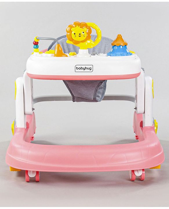 Babyhug Zest Musical Baby Walker With Adjustable Height Toy Bar & Anti Fall Protection- Pink & White| Rear Wheels with Speed Control| Removable Toy Tray| Adjustable Cushion Seat| BIS Certified