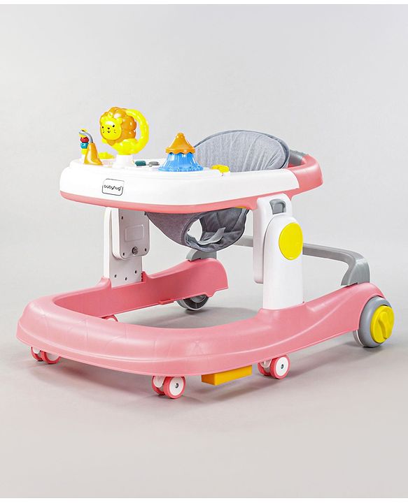 Babyhug Zest Musical Baby Walker With Adjustable Height Toy Bar & Anti Fall Protection- Pink & White| Rear Wheels with Speed Control| Removable Toy Tray| Adjustable Cushion Seat| BIS Certified