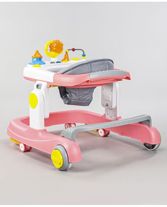 Babyhug Zest Musical Baby Walker With Adjustable Height Toy Bar & Anti Fall Protection- Pink & White| Rear Wheels with Speed Control| Removable Toy Tray| Adjustable Cushion Seat| BIS Certified