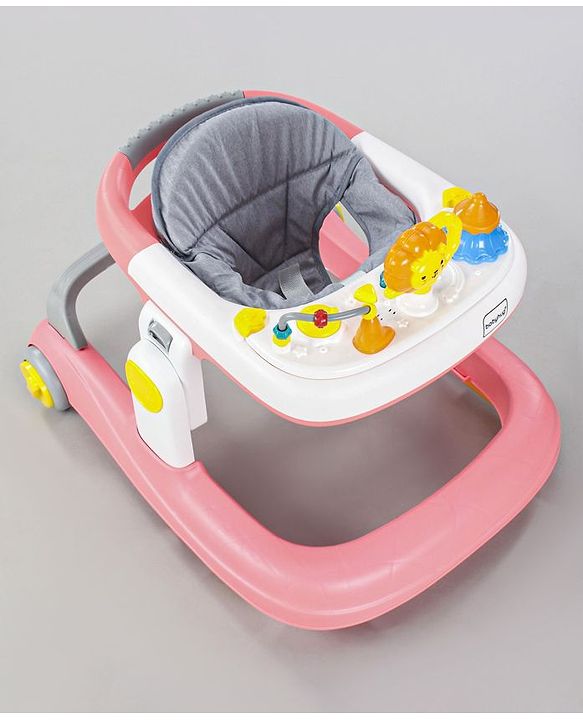 Babyhug Zest Musical Baby Walker With Adjustable Height Toy Bar & Anti Fall Protection- Pink & White| Rear Wheels with Speed Control| Removable Toy Tray| Adjustable Cushion Seat| BIS Certified