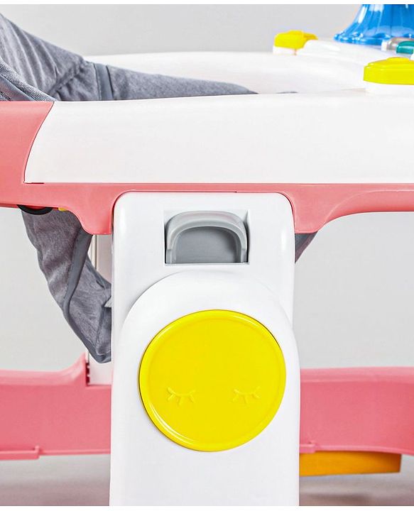 Babyhug Zest Musical Baby Walker With Adjustable Height Toy Bar & Anti Fall Protection- Pink & White| Rear Wheels with Speed Control| Removable Toy Tray| Adjustable Cushion Seat| BIS Certified