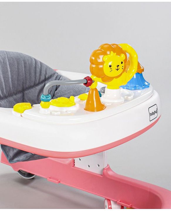 Babyhug Zest Musical Baby Walker With Adjustable Height Toy Bar & Anti Fall Protection- Pink & White| Rear Wheels with Speed Control| Removable Toy Tray| Adjustable Cushion Seat| BIS Certified
