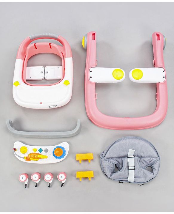 Babyhug Zest Musical Baby Walker With Adjustable Height Toy Bar & Anti Fall Protection- Pink & White| Rear Wheels with Speed Control| Removable Toy Tray| Adjustable Cushion Seat| BIS Certified