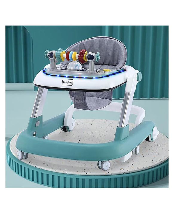 Babyhug Laugh & Learn Multifunctional 2 in 1 Baby Walker With anti Fall Protection & Adjustable Height - Red White| Musical Play Tray with Light| Easy Compact Folding| Swivel Wheels| Smart Speed Control| Push Walker