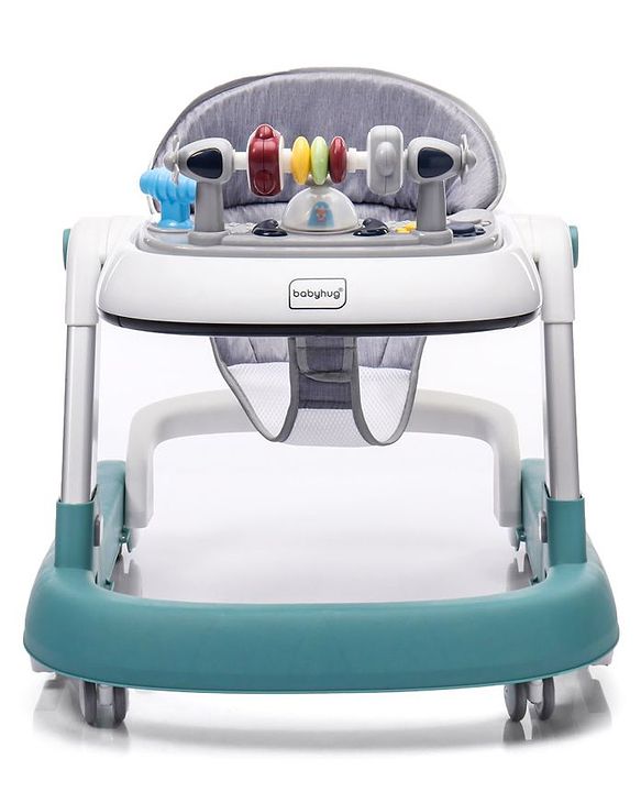 Babyhug Laugh & Learn Multifunctional 2 in 1 Baby Walker With anti Fall Protection & Adjustable Height - Red White| Musical Play Tray with Light| Easy Compact Folding| Swivel Wheels| Smart Speed Control| Push Walker