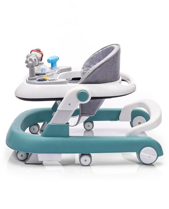 Babyhug Laugh & Learn Multifunctional 2 in 1 Baby Walker With anti Fall Protection & Adjustable Height - Red White| Musical Play Tray with Light| Easy Compact Folding| Swivel Wheels| Smart Speed Control| Push Walker