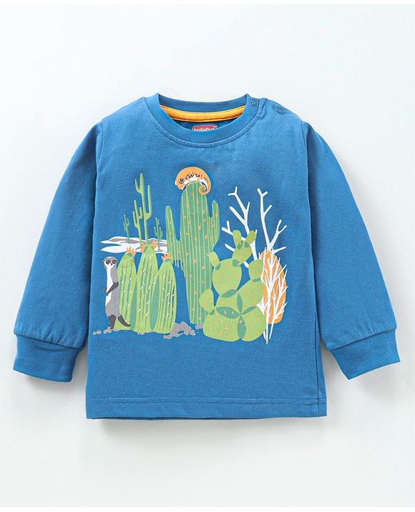 Babyhug Full Sleeves T-Shirt & Lounge Pant cactus Print - Blue & Olive Green