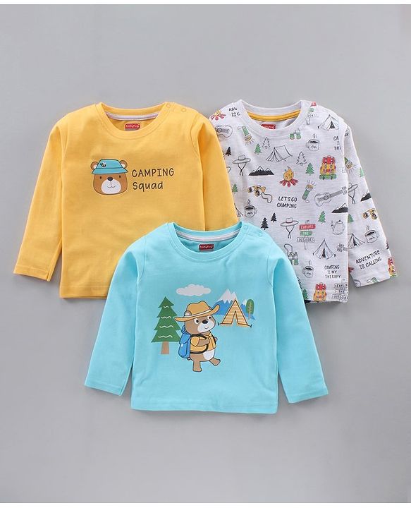 Babyhug Cotton Knit Full Sleeves T-Shirts Multi-Prints Pack of 3 - Multicolour
