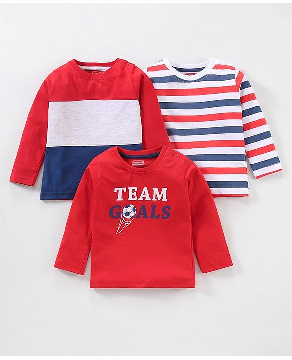 Babyhug Full Sleeves Tee Text Print Pack of 3 - Red White