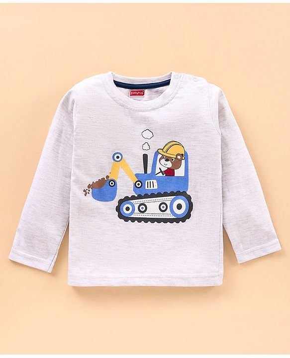 Babyhug Full Sleeves Tee Construction Vehicle Print Pack of 3 - Navy Blue Light Grey Red