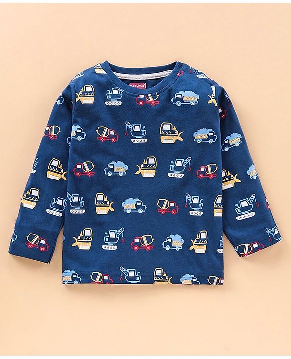 Babyhug Full Sleeves Tee Construction Vehicle Print Pack of 3 - Navy Blue Light Grey Red