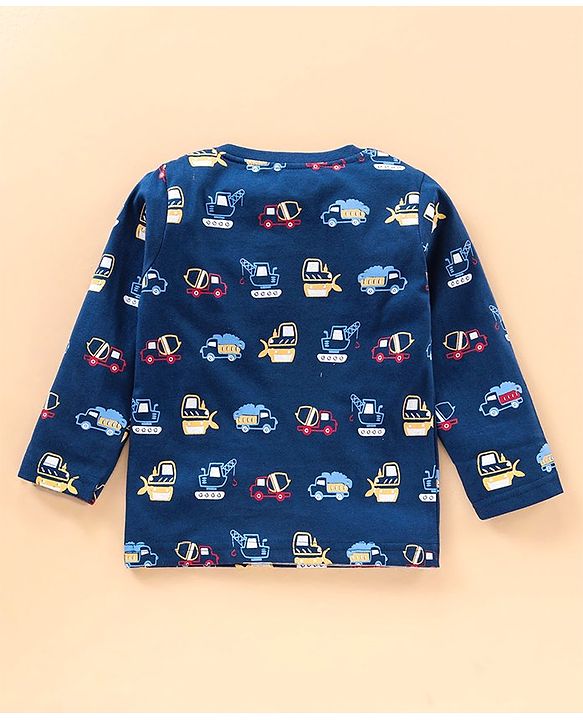Babyhug Full Sleeves Tee Construction Vehicle Print Pack of 3 - Navy Blue Light Grey Red