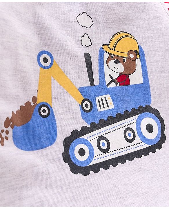 Babyhug Full Sleeves Tee Construction Vehicle Print Pack of 3 - Navy Blue Light Grey Red