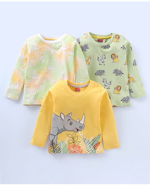 Babyhug Cotton Full Sleeves T-Shirts Animal Print Pack of 3 - Multicolour