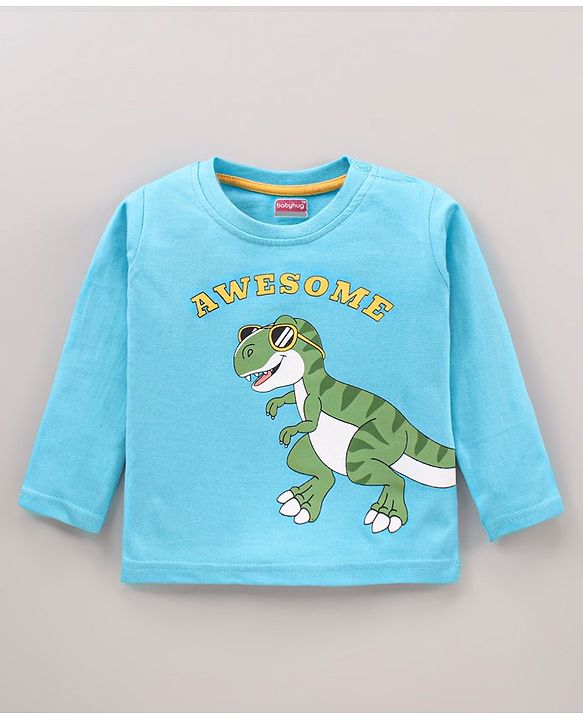 Babyhug Cotton Knit Full Sleeve Dino Print & Striped T-Shirt Pack of 3 - Multicolour