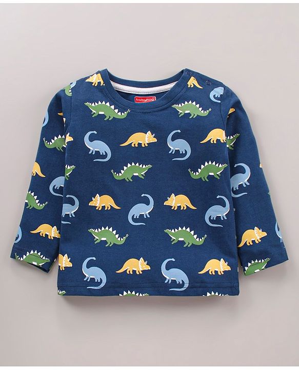 Babyhug Cotton Knit Full Sleeve Dino Print & Striped T-Shirt Pack of 3 - Multicolour