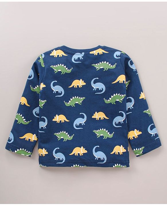 Babyhug Cotton Knit Full Sleeve Dino Print & Striped T-Shirt Pack of 3 - Multicolour