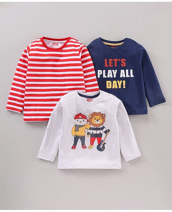 Babyhug Cotton Full Sleeves T-Shirt Stripes Print Pack of 3 - Multicolour