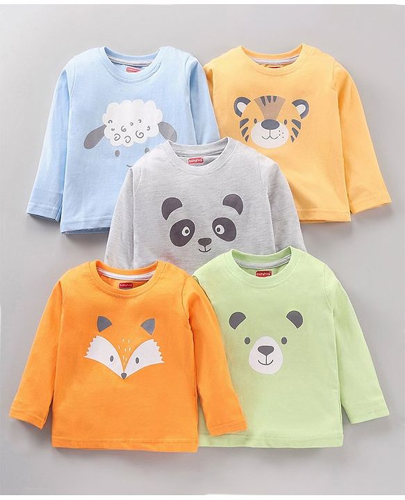 Babyhug Cotton Knit Full Sleeves Animal Printed T Shirts Pack Of 5 - Multicolour
